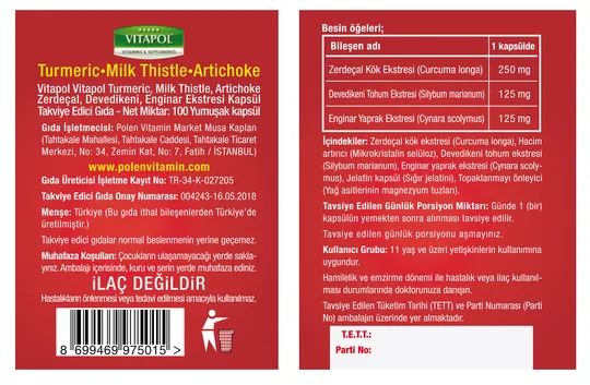 TURMERİC&MILK THISTLE&ARTICHOKE 100 KAPSÜL